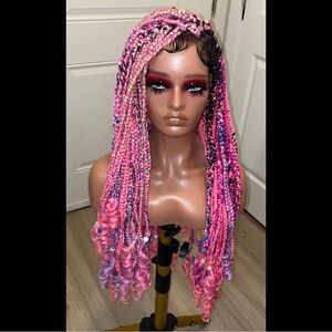 BESTYLEZ216 BESPOKE WIGS *IT GURL* Long Braids Pink & Purple Full Lace Wig 30in